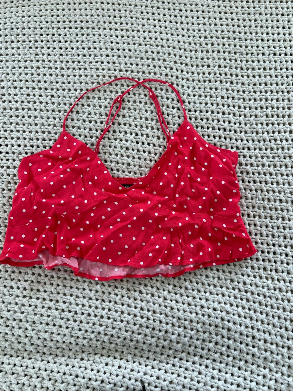 AFRM Red Polka Dot Ruffle Crop Top